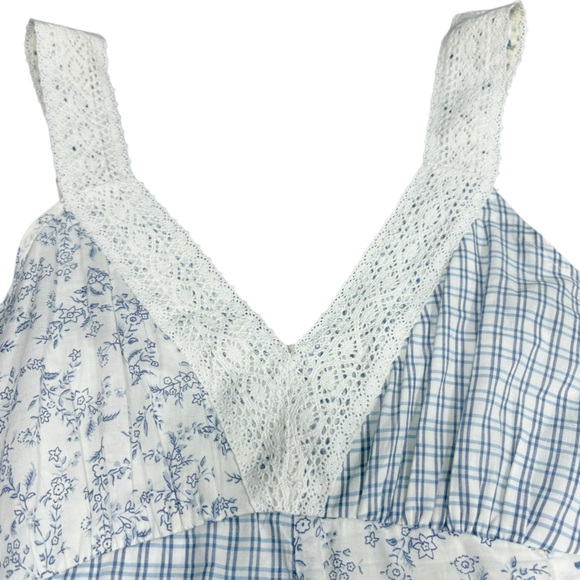 American Eagle AE Lace Inset Mini Dress Blue White Patchwork Womens Size Large - Picture 7 of 15